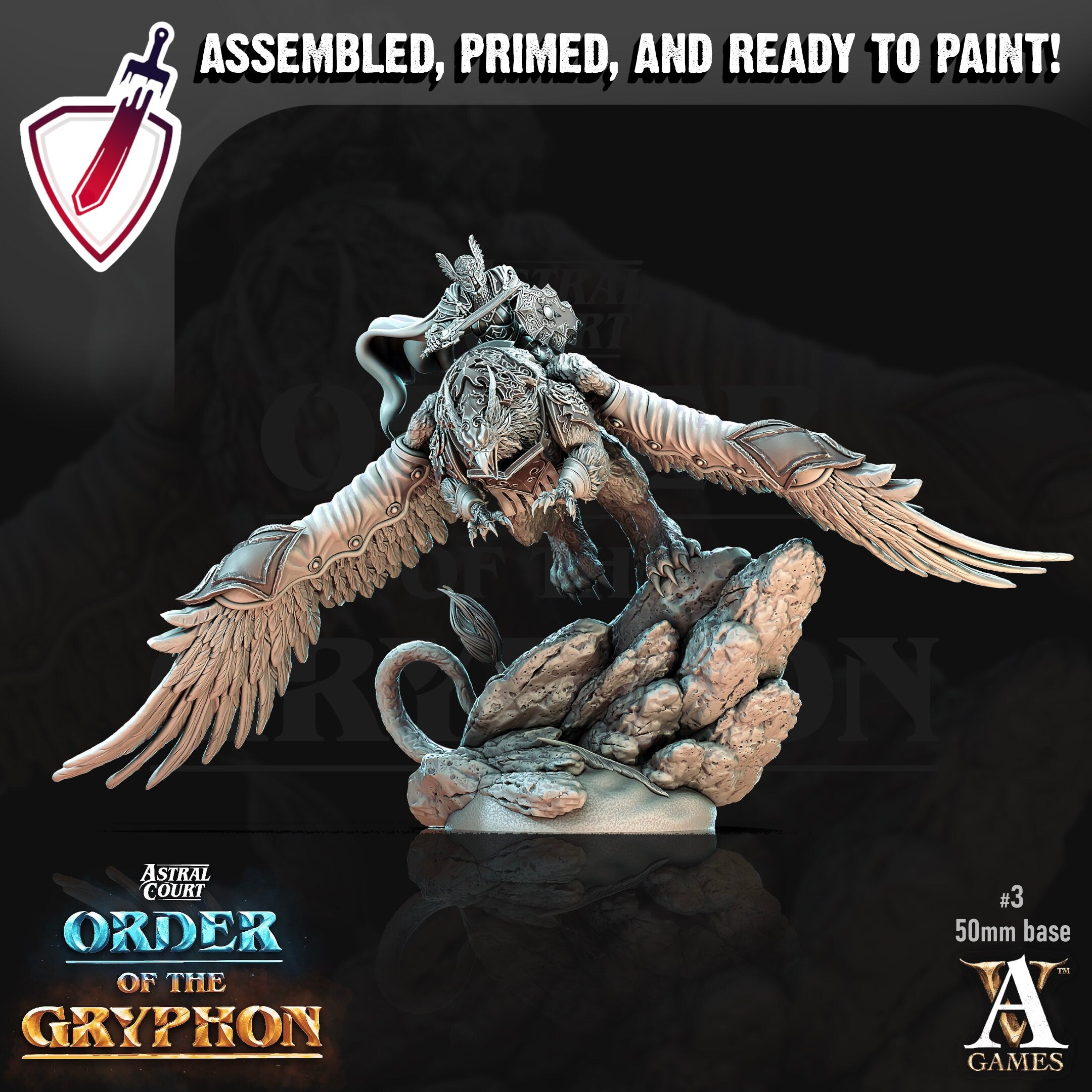 Astral Gryphon Riders | Miniatures by Archvillain Games | Resin Mini for Tabletop Gaming, D&D, Pathfinder, Painting | Assembled and Primed - Brush and Battle