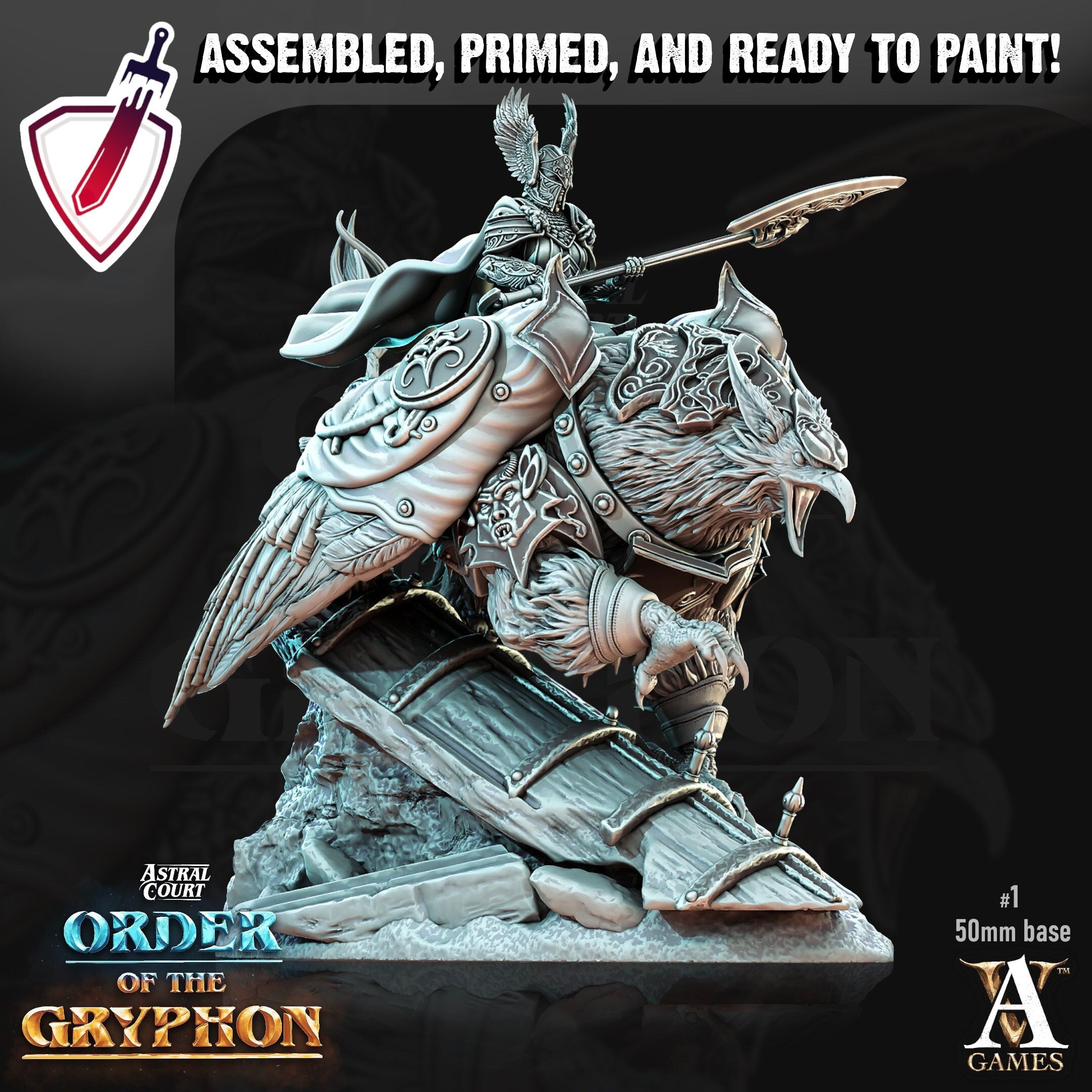 Astral Gryphon Riders | Miniatures by Archvillain Games | Resin Mini for Tabletop Gaming, D&D, Pathfinder, Painting | Assembled and Primed - Brush and Battle