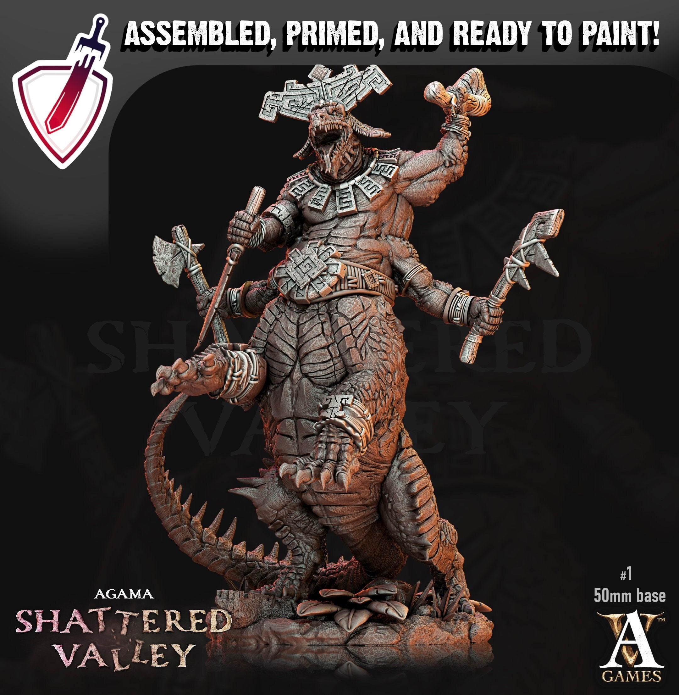 Agama Telcoans | Miniatures by Archvillain Games | Resin Mini for Tabletop Gaming, D&D, Pathfinder, Painting | Assembled and Primed - Brush and Battle