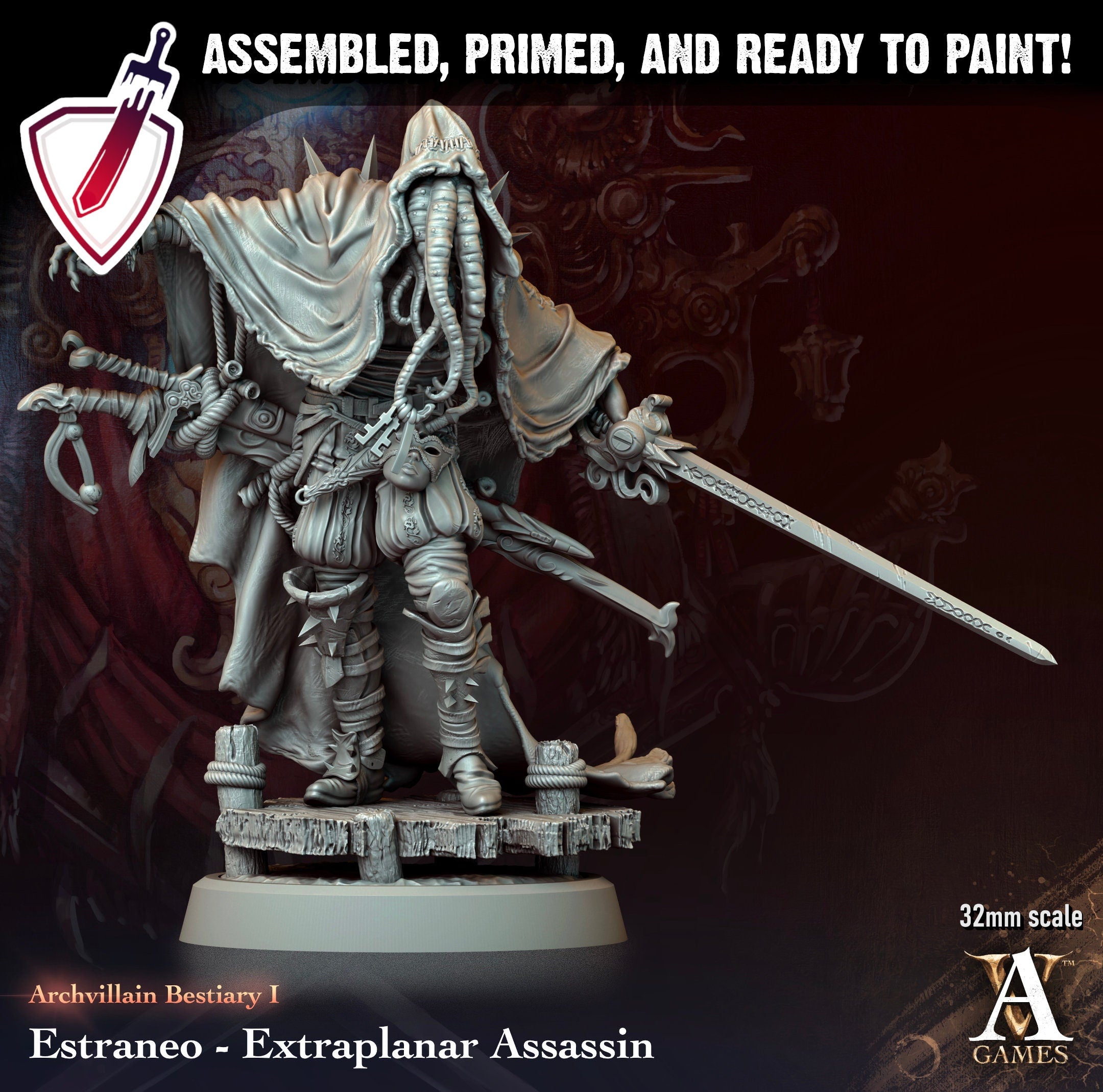 Estraneo Assasin | Miniature by Archvillain Games | Resin Mini for Tabletop Gaming, D&D, Pathfinder, and Painting | Assembled and Primed - Brush and Battle