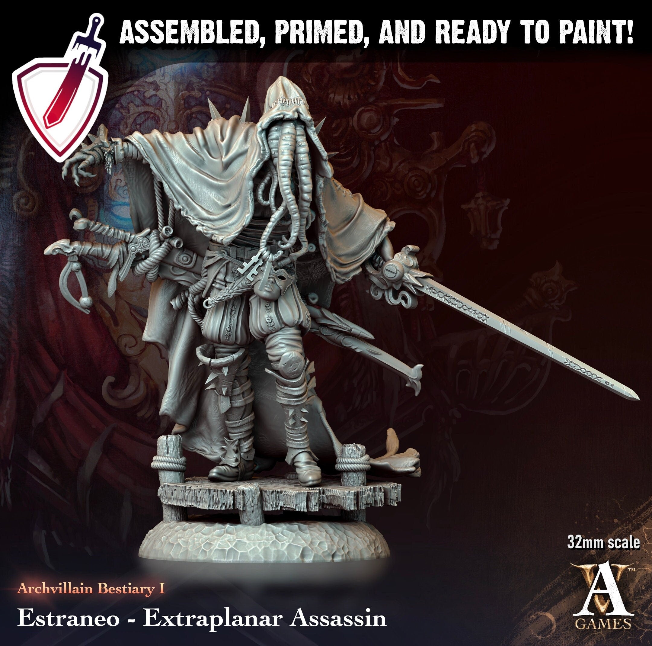 Estraneo Assasin | Miniature by Archvillain Games | Resin Mini for Tabletop Gaming, D&D, Pathfinder, and Painting | Assembled and Primed - Brush and Battle