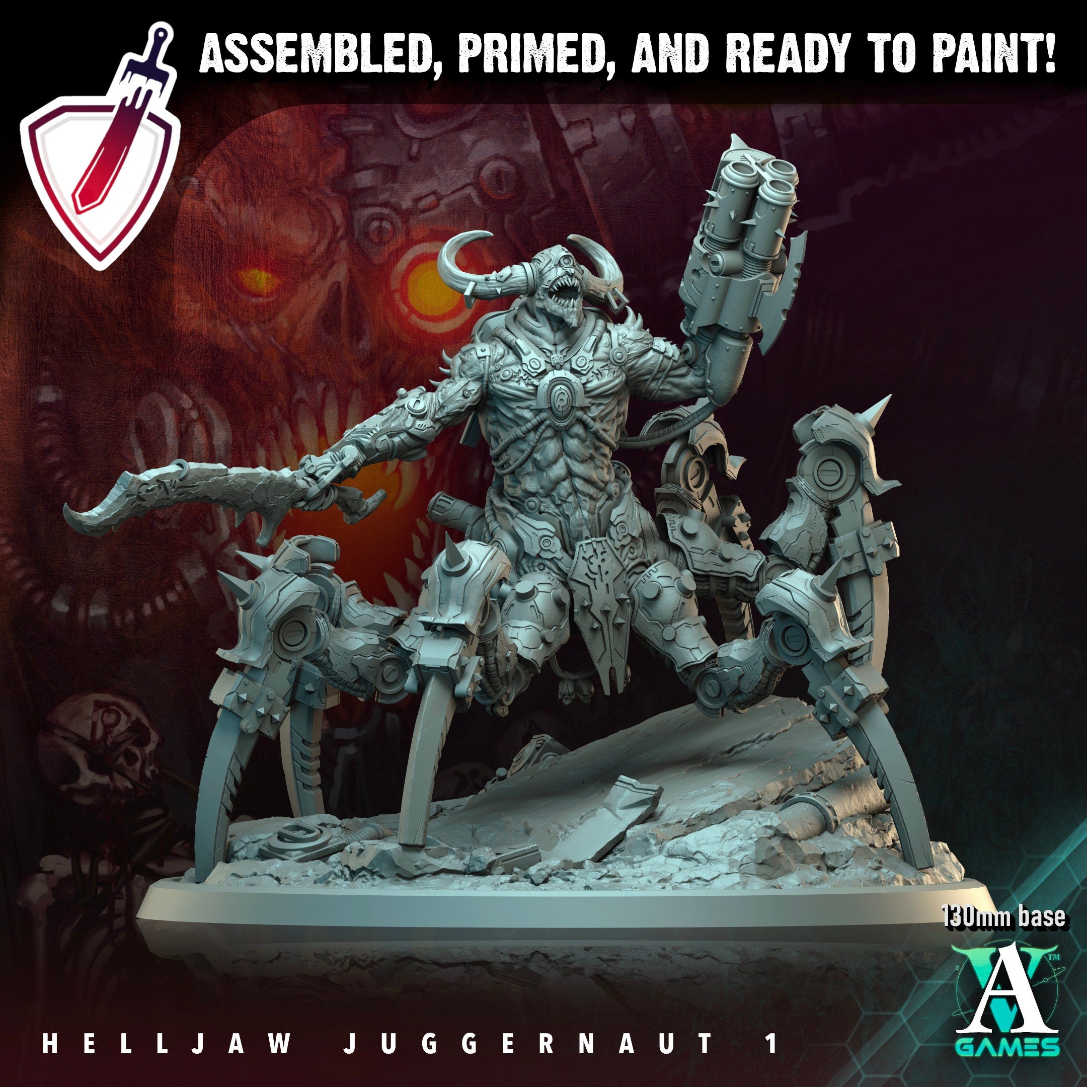 Helljaw Juggernaut | (Massive) Miniature by Archvillain Games | Resin Mini for Tabletop Gaming, D&D, Wargaming,Painting | Assembled + Primed - Brush and Battle