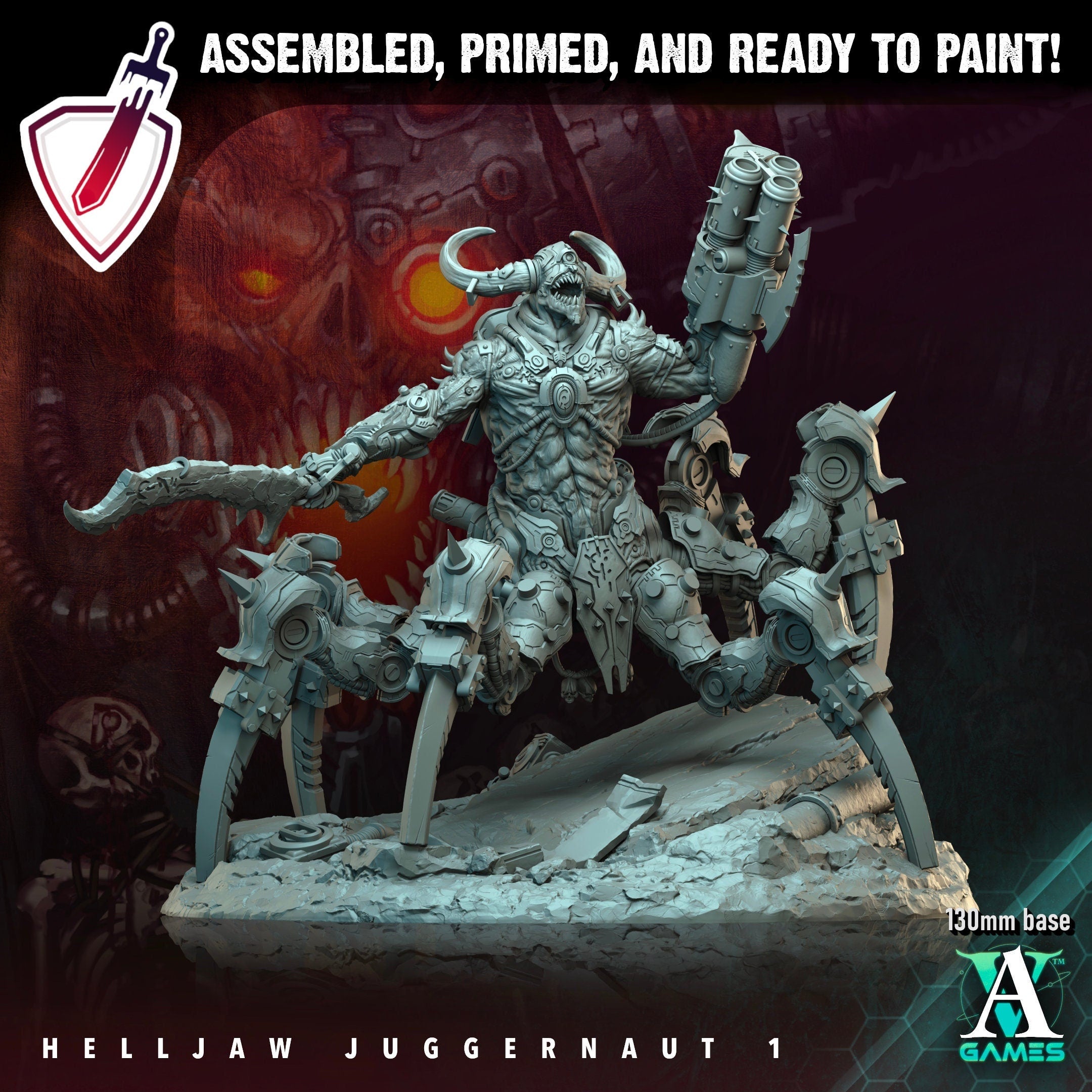 Helljaw Juggernaut | (Massive) Miniature by Archvillain Games | Resin Mini for Tabletop Gaming, D&D, Wargaming,Painting | Assembled + Primed - Brush and Battle