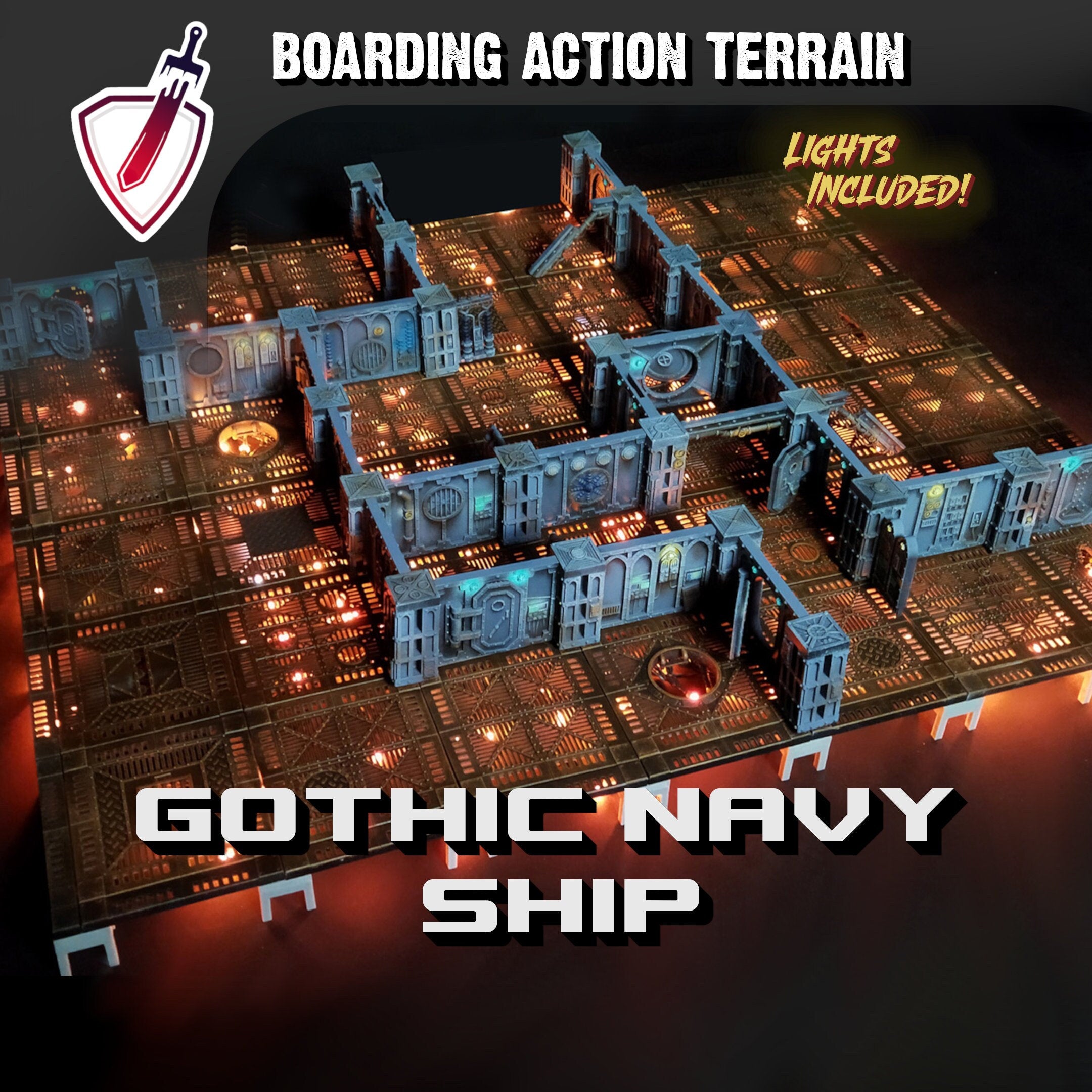 Killteam & Boarding Action Terrain | Gothic Navy Ship | Light Kit Included | 221 Pieces! - Brush and Battle